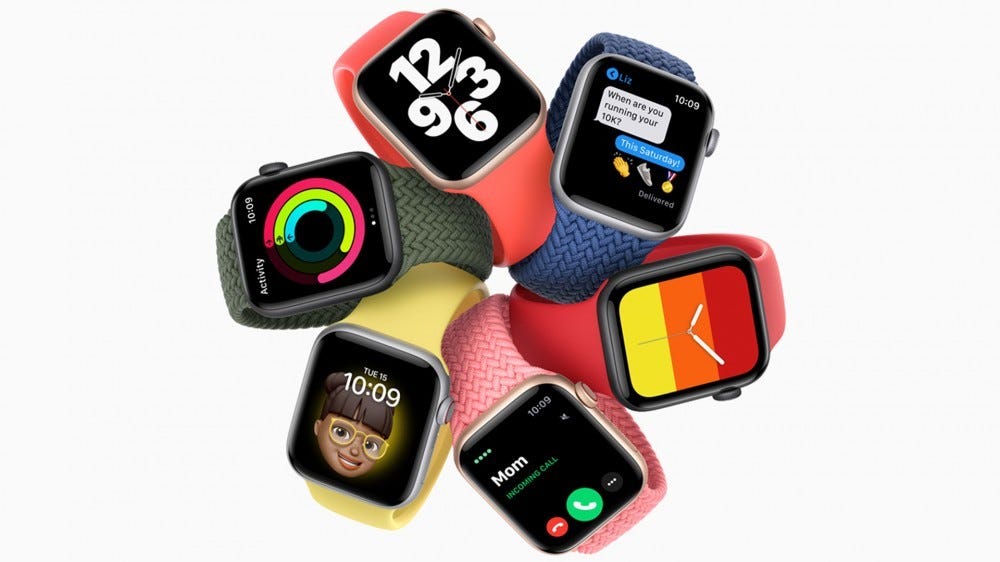 6 SEs de Apple Watch que muestran diferentes caras